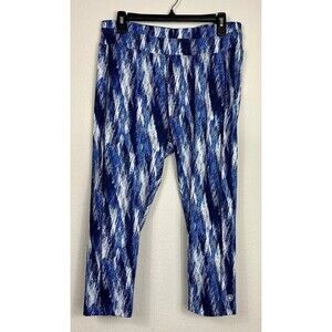 FullBeauty Sport Athletic Blue & White Stretch Capri Leggings Plus Size 14/16